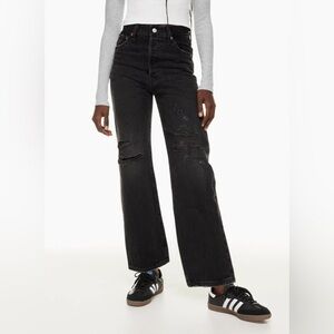 Levi's Women's Ribcage Straight Ankle Destructed Black Jeans